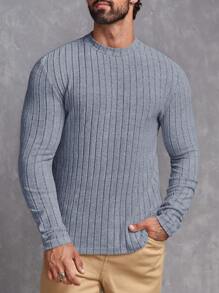 GENTILAND Nam Chất rắn Đồ đan Ribbed Áo thun - Màu xanh nhạt - Xem 1