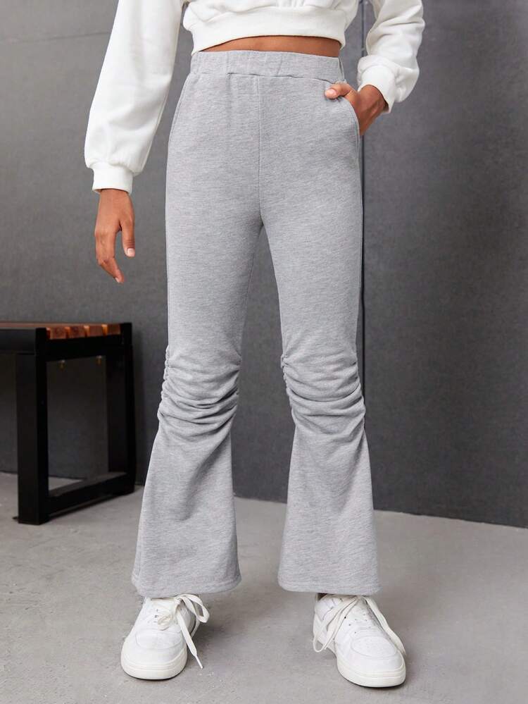 Tween Girl Letter Graphic Ruched Knee Flare Leg Sweatpants