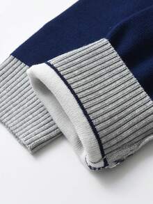 男小童聖誕卡通和字母圖案撞色套頭毛衣 - 藏蓝色 - 查看 4