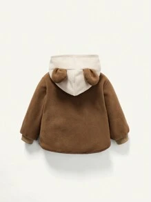 Cozy Pixies Baby Girl 1pc 3D Ear Design Hooded Teddy Lined Coat - Brown - View 2