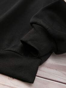 SHEIN Teen Girls Letter Graphic Drop Shoulder Sweatshirt - Black and White - View 5