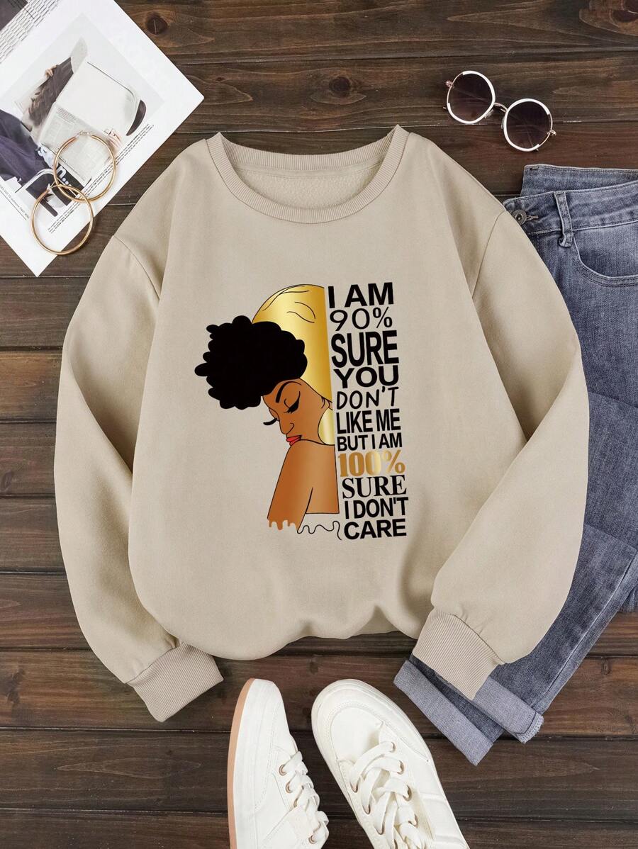 SHEIN Unity Khẩu hiệu & Hình ảnh Lót nhiệt Áo nỉ - Màu be - Xem 1