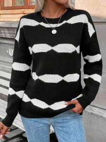 SHEIN LUNE 撞色落肩袖套頭毛衣