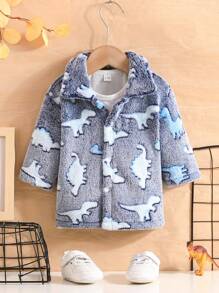Baby Boy Dinosaur Pattern Flannel Coat Without Tee - Multicolor - View 1