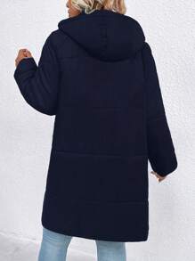 SHEIN LUNE 加大插肩袖连帽加厚棉服外套冬季 - 藏蓝色 - 查看 2