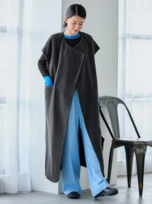 FRIFUL Solid Slant Pocket Wrap Overcoat