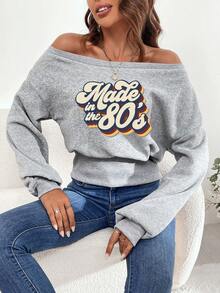 SHEIN EZwear Letter Graphic Drop Shoulder Sweatshirt - Grey - View 6
