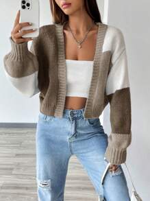 Flirla Colorblock Drop Shoulder Duster Cardigan,Long Sleeve Tops Fall Winter Cloth For Women - Multicolor - View 3