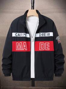 Manfinity Homme Loose Fit Men's Thick Jacket With Letter Print - Black - View 4