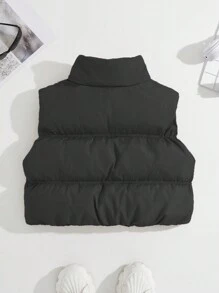 SHEIN Unity 拉鏈開襟無袖羽絨背心大衣 - 黑色 - 查看 2