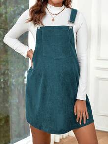 SHEIN Thai sản Chất rắn Đã vá Túi Đầm Pinafore Without Tee - Màu xanh lam - Xem 6