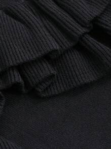 FRIFUL Chất rắn Viền Ruffle Tie Trước Đầm Áo len - màu đen - Xem 6