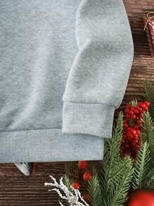INAWLY Plus Size Christmas Pattern Fleece Sweatshirt Pullover Fall Outfit