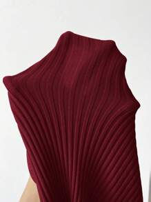 Chiquease Square Neck Split Hem Ribbed Knit Sweater,Long Sleeve Tops Knit Pullover Fall Winter Sweater - Burgundy - View 5