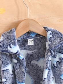 Baby Boy Dinosaur Pattern Flannel Coat Without Tee - Multicolor - View 4