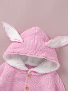Bebé niña Cárdigan con diseño de oreja 3D de manga raglán con capucha - Rosa - Ver 3