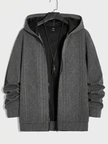 GENTILAND 男士純色拉鍊連帽運動衫和褲子套裝 - 黑色 - 查看 7