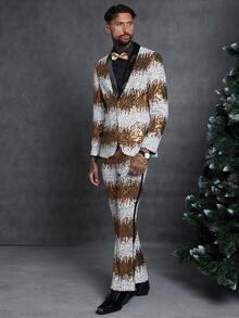 SHEIN 男士亮片單釦西裝外套和褲子 - 黃色 - 查看 3