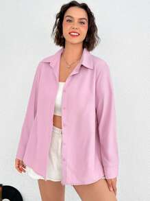 SHEIN EZwear Plus Solid Button Front Shirt