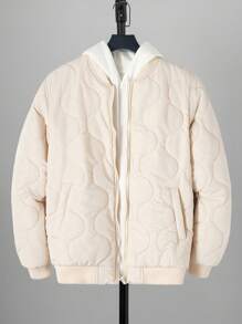 SHEIN Cottnline Men's Zipper Front Padded Jacket Without Hoodie - Beige - View 1