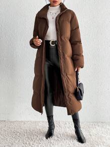 SHEIN Frenchy Áo khoác đệm có khóa kéo cho mùa đông - Cà phê nâu - Xem 3