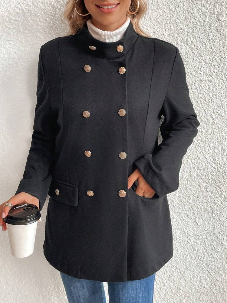 Double Breasted Flap Detail Coat Fall Cloth For Women