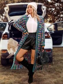 PUNK 大碼落肩袖流蘇下擺開襟開衫 - 彩色 - 查看 3