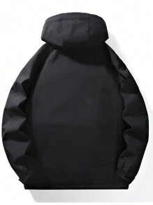 Men Zip Up Hooded Padded Coat, Fall/Winter - Black - View 2