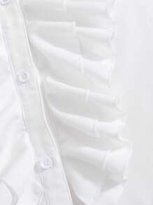 SHEIN 女大童荷葉邊喇叭袖襯衫 - 白色 - 查看 3