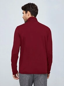 GENTILAND 男士素色高領T恤 - 酒紅色 - 查看 2