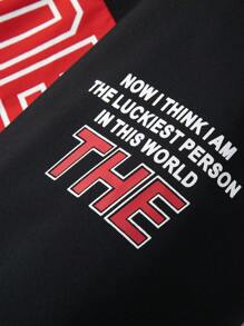 Manfinity Homme Loose Fit Men's Thick Jacket With Letter Print - Black - View 2