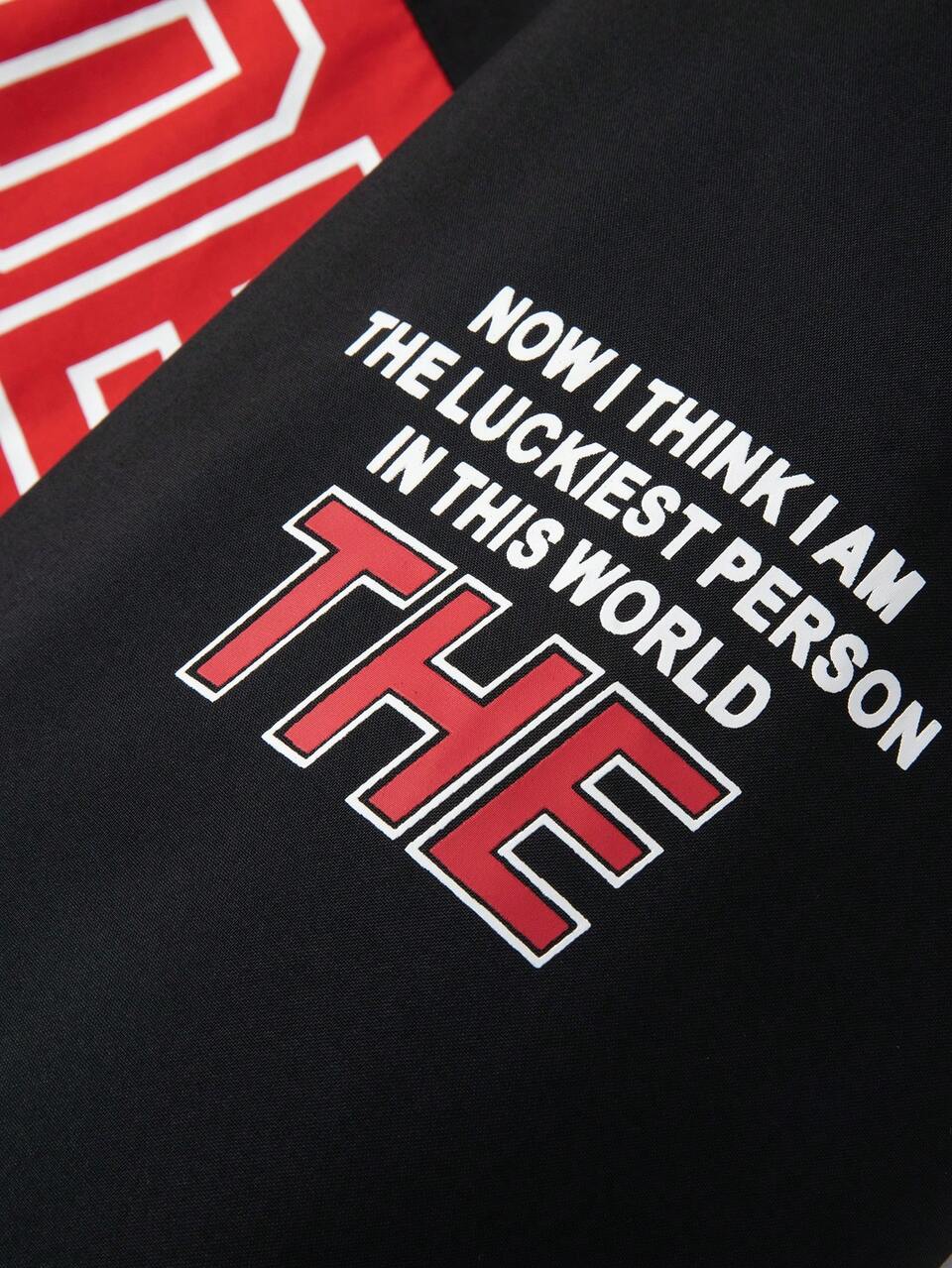 Loose Fit Men's Thick Jacket With Letter Print