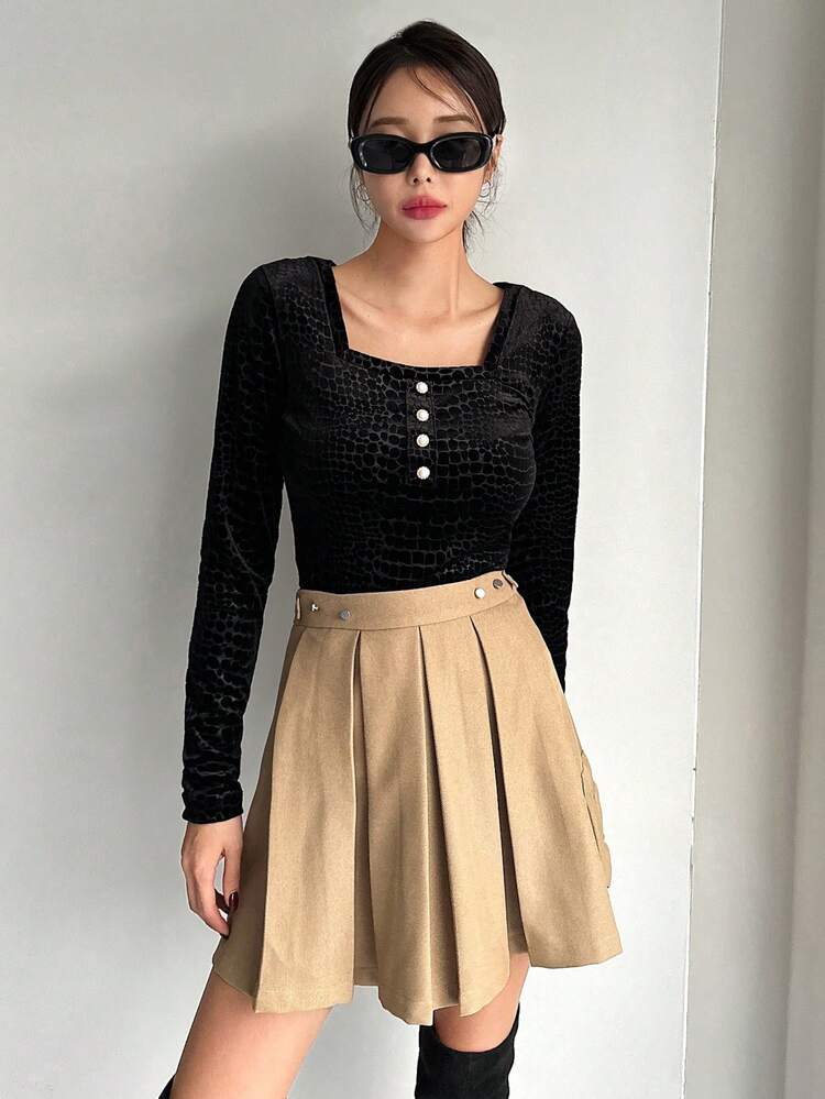 Square Neck Button Detail Bodysuit