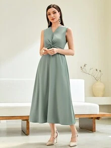 Modelyn 西裝領西裝外套和前扭結洋裝 - 綠色 - 查看 4