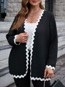 SHEIN Clasi 大碼拼接邊開門襟外套 - 黑與白 - 查看 1