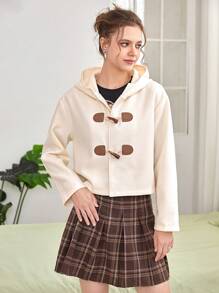 SHEIN EZwear 素色連帽粗呢大衣 - 白色 - 查看 4