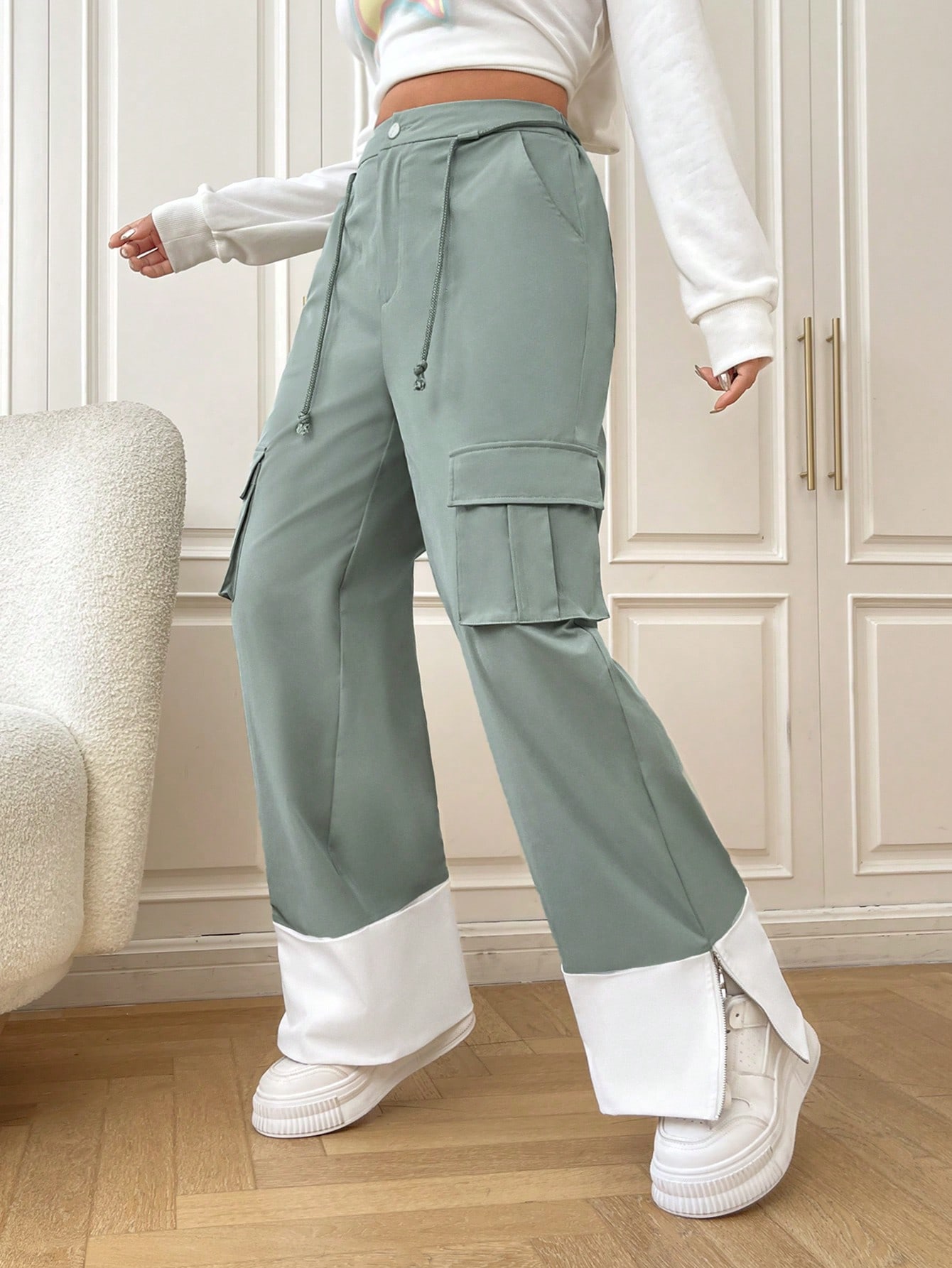 SHEIN EZwear بنطلون كارجو جيب جانبي قلاب