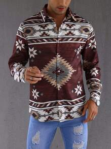 Manfinity 男士幾何印花前排扣襯衫 - 彩色 - 查看 1