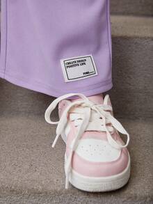 Tween Girl Letter Graphic Drop Shoulder 2 In 1 Pullover & Pants - Mauve Purple - View 3