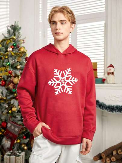 Manfinity RebelGame Sudadera Suelta De Hombro Caído Con Estampado De Copos De Nieve Para Hombre