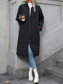 SHEIN LUNE Zip Up Quilted Padded Coat Clothes Winter - Black - View 5