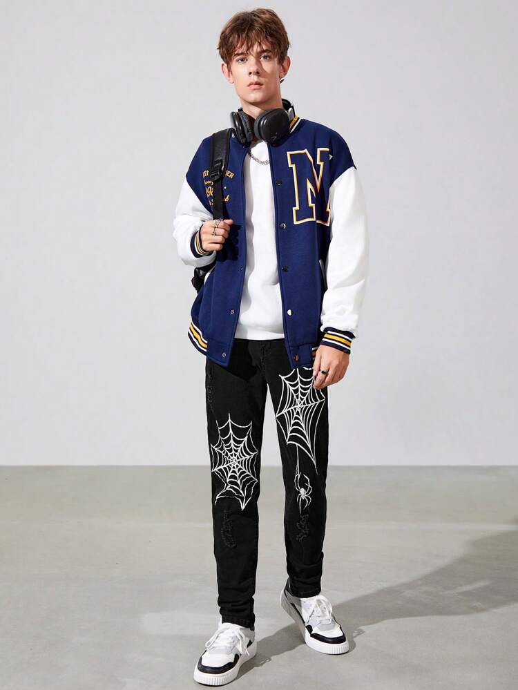 Teen Boy Spider Web Print Straight Leg Jeans