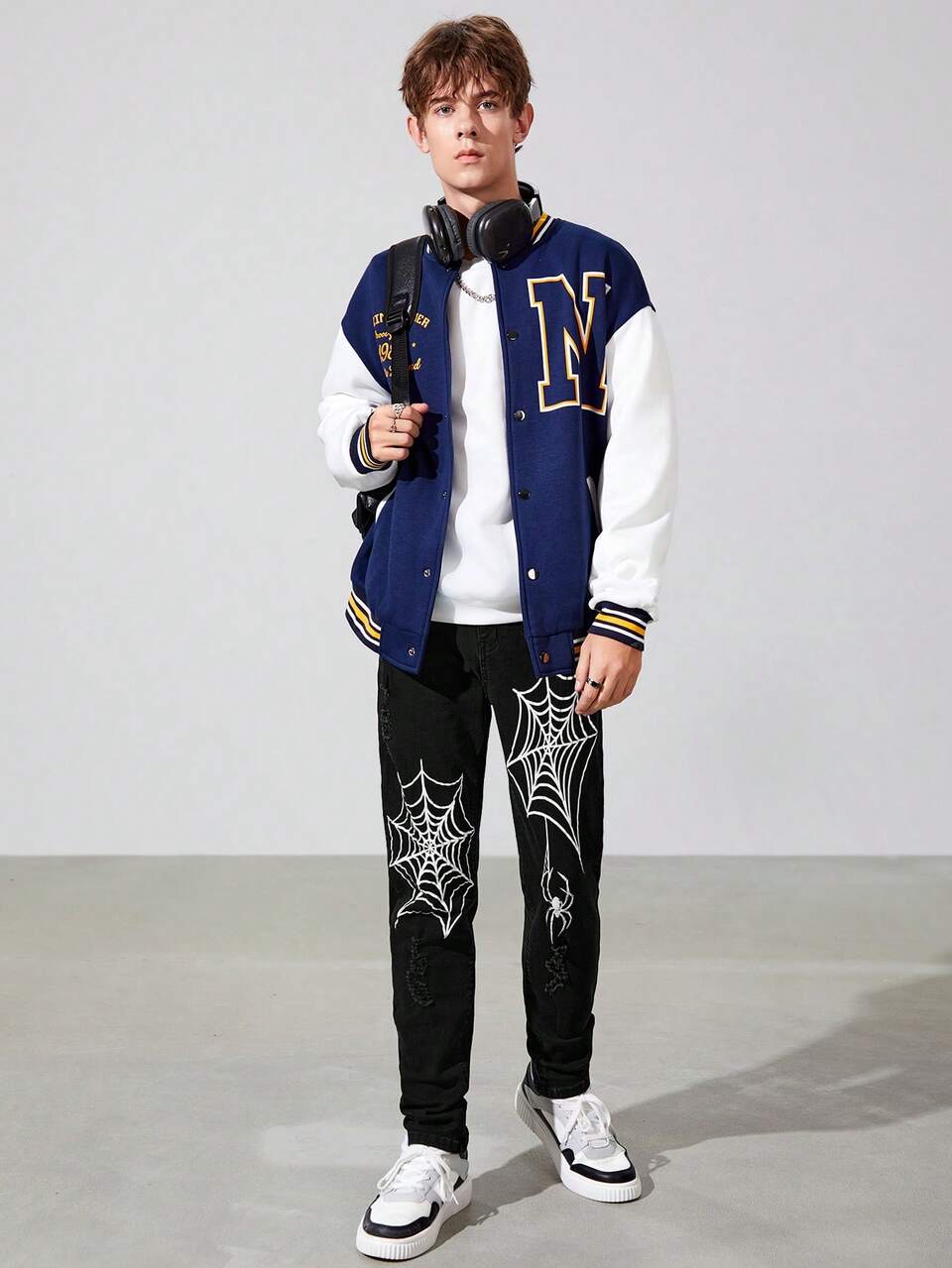 Teen Boy Spider Web Print Straight Leg Jeans