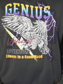 EASEVO 男士字母鷹印花束口連帽衛衣 - 深灰色 - 查看 3