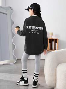 Cô gái Tween 1 Miếng Đồ họa Chữ cái Thả vai Lót nhiệt áo - Màu xám đen - Xem 6