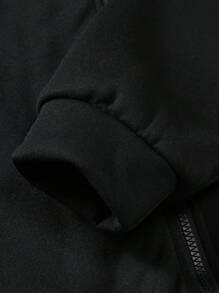 ROMWE MEN Street Life 男士骷髏頭和字母印花帶拉鍊前開式毛呢帽衫,帶束口 - 黑色 - 查看 6