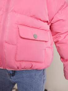 SHEIN Tween Girl Casual Woven Hooded Coat With Double Pockets - Pink - View 3