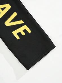 SHEIN EZwear 字母圖案腰部抽繩衛褲 - 黑色 - 查看 5