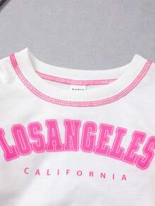 SHEIN Young Girl Letter Graphic Top-stitching Pullover & Sweatpants - Multicolor - View 5