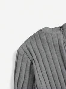 SHEIN EZwear Mock Neck Ribbed Knit Romper - Dark Grey - View 3